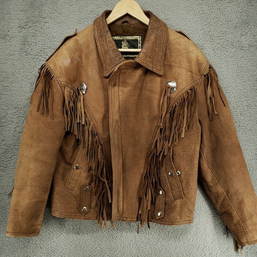 VTG Leather Master Scully Brown Suede Leather Fringed Cowboy Western Jacket‎ Med